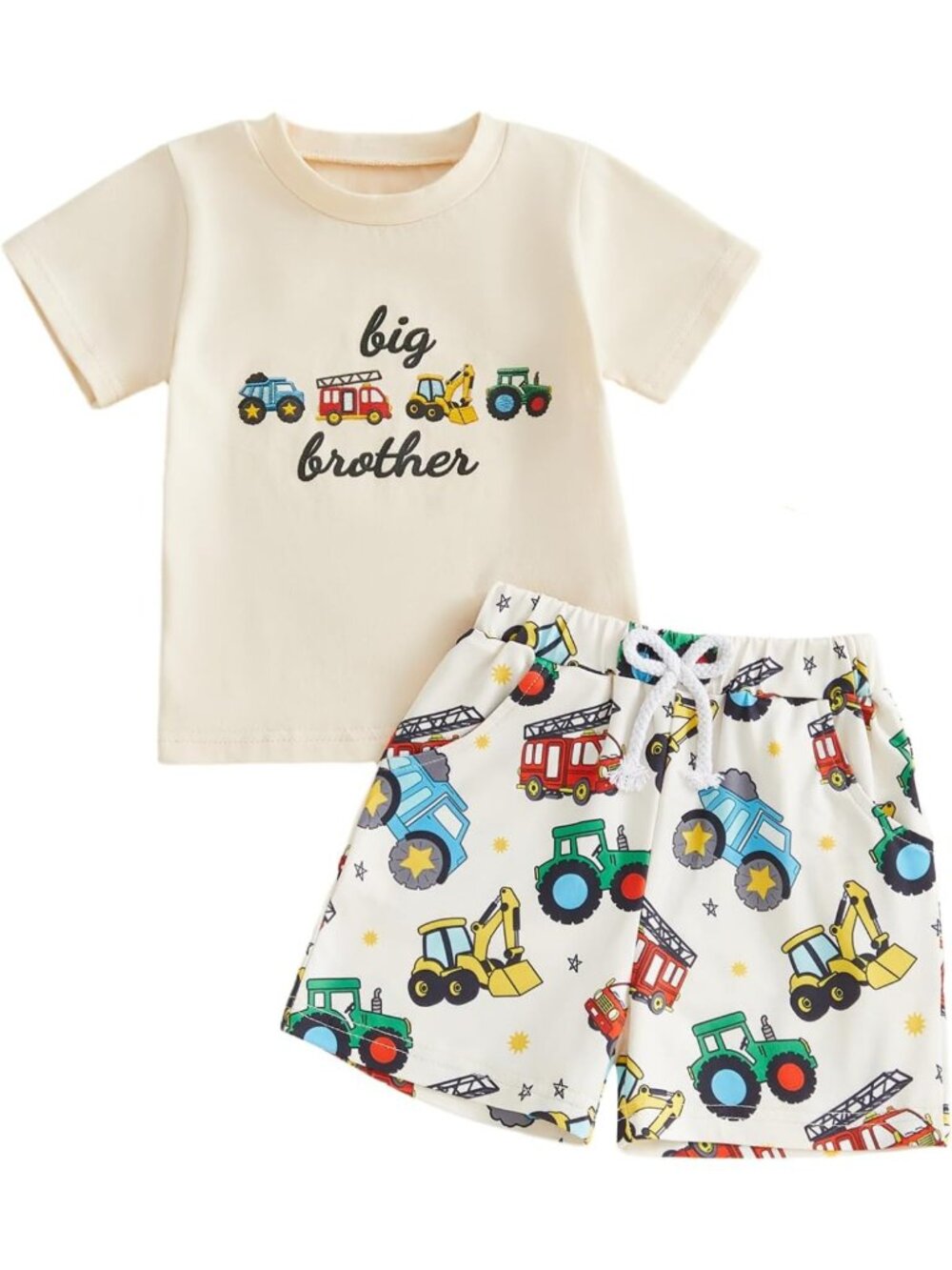 Toddler Summer Outfit Set for Boys - Vehicles Print Short Sleeve Tee & Shorts